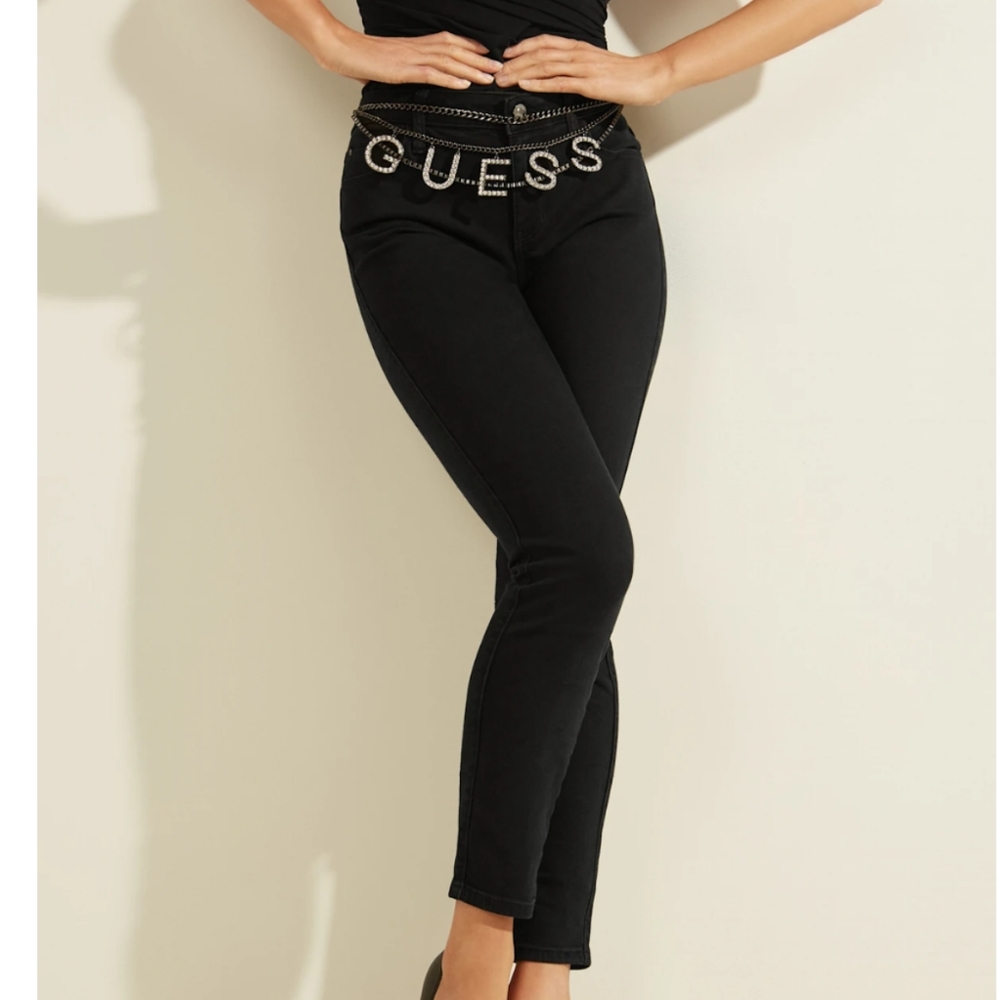Guess black sexy curve jeans with chain belt
